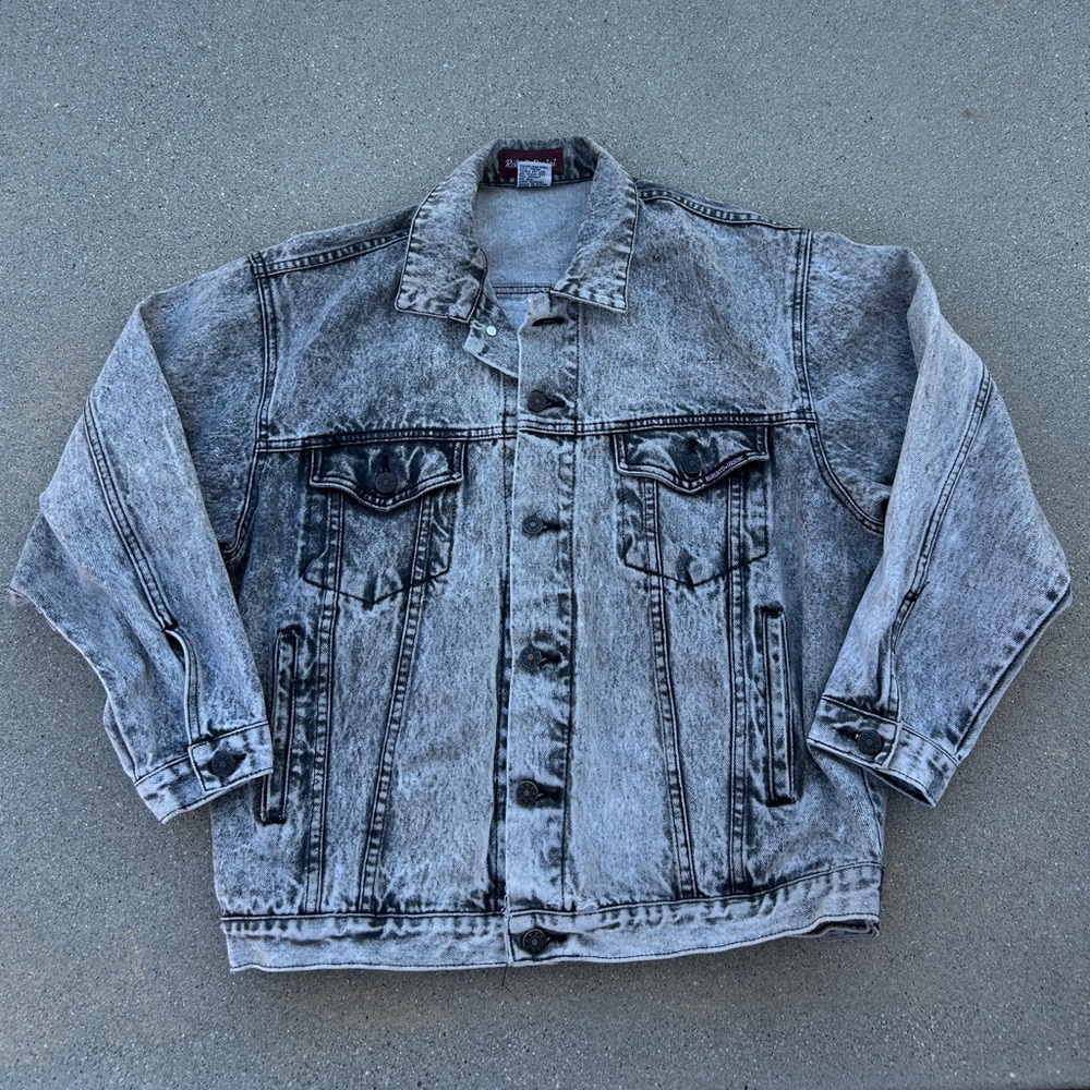 Vintage Roberto Orsini Men's Black/Grey Denim Jacket Size Small 100% Cotton